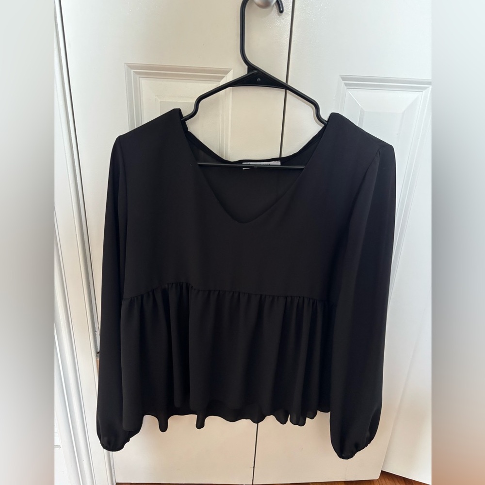 Black Long-Sleeve Peplum Blouse